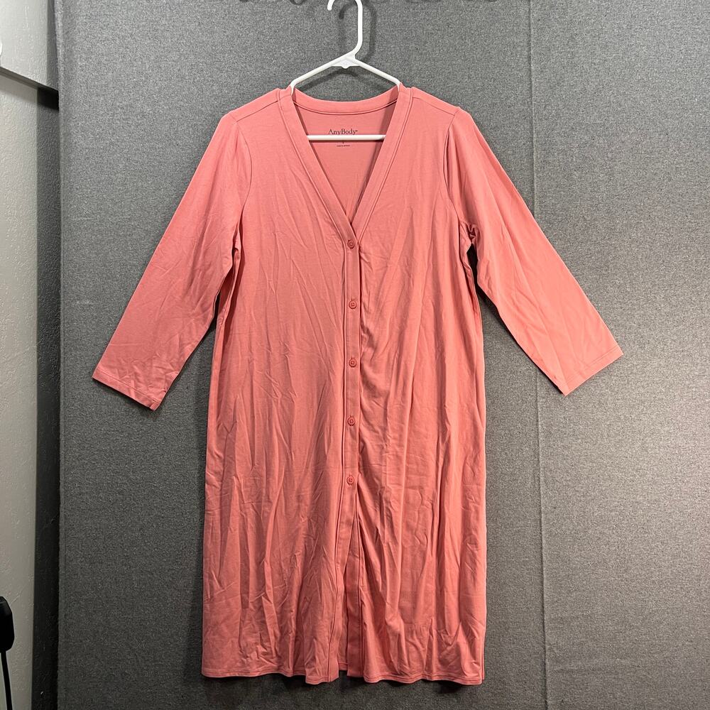 AnyBody Cozy Knit Button Front Lone Cardigan Rose Size Small